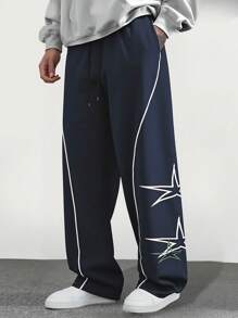 Pantalones deportivos casuales de unicolor para hombres, pantalones de chándal rectos y sueltos con cintura elástica con cordón, diseño bordado, aptos para uso diario