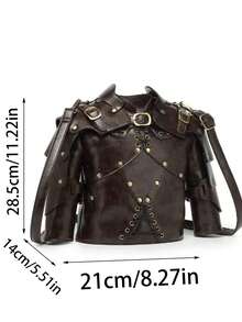 维京盔甲单肩包 - 中世纪 Y2K 美学斜挎包，独特的盾形男士手提包，哥特朋克配饰，万圣节角色扮演/狂欢节/街头时尚 - 彩色 - 查看 9