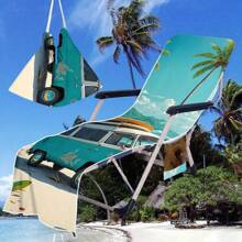 1 pieza Funda de silla de playa de secado rápido de alta calidad, diseño de furgoneta, extra grande y ultraligera, plegable y compacta con bolsillo lateral conveniente, ideal para viajes y tomar el sol, gran regalo para festivales y esenciales de playa