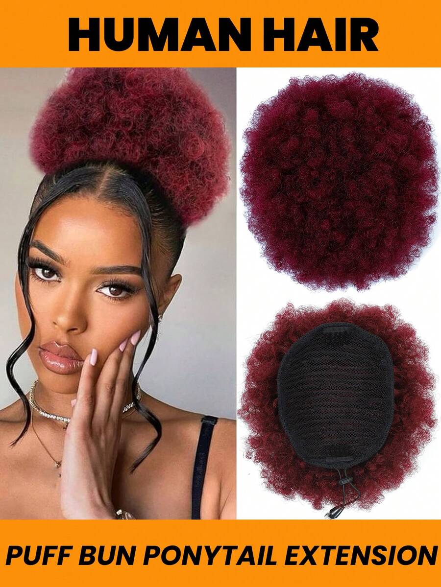 1 pieza de extensión de cola de caballo afro rizada corta con cordón de cabello humano afro rizado para uso diario de mujeres.