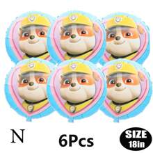 Paw Patrol Offiziell genehmigter 6er-Pack PAW Patrol Brave Adventure Suche und Rettung Hunde Thema Geburtstags Party Deko Ballon Set, 18 Zoll süßer Stadt Rettungshund Muster runder Aluminiumfolie Ballon Set, verschiedene Styles wählbar, Geburtstagsparty Wanddekoration, perfekt für Geburtstag Zeremonien Partywand Deko, Ballon Kombinations Dekorations Zubehör