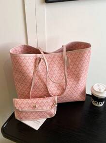 SHIMEINI 2 piezas Nuevo estilo europeo y americano 2025 Bolso de mano de patchwork, Bolso de viaje de gran capacidad, Bolso de compras, Adecuado para uso diario de mujeres, Mochila escolar, Viaje de vacaciones, Festival, Regalo de cita