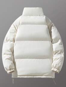 Men's Fashionable Versatile Plaid Contrast Color Lining Casual Outdoor Thick Warm Padded Coat With Water-Resistant Stand Collar, Winter