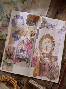 100pcs/Pack Floral Echoes Series Material Notebook, 50 Vintage Aesthetic Background Papers For Scrapbooking, Journaling, DIY Notes, Back To School