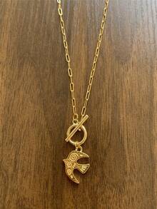 手工彩色串珠项链，配不锈钢燕子吊坠