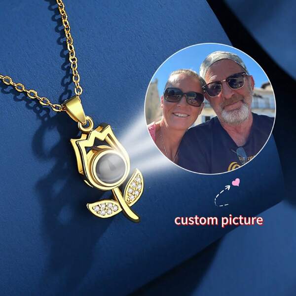 Customizable Projection Rose Pendant Necklace, Simple Versatile Couple Gift, Romantic Memento For Girlfriend, Anniversary