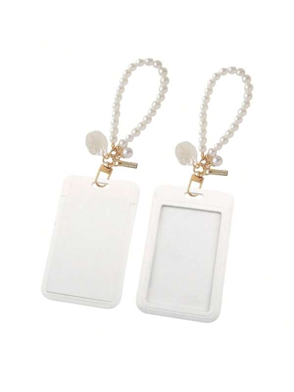 1 Macaron ABS Solid Color Push-Pull Clamp With Pearl Chain And Pearl Shell Pendant. Student Wristband Clip, Female Wristband Clip, ID Card Bus Protection Cover, Student Campus Card Protection Cover School Supplies, Back To School