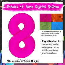 Bóng bay huỳnh quang số 0-9 40 inch, bóng bay số neon màu hồng, thích hợp cho tiệc sinh nhật, tốt nghiệp, đám cưới, kỷ niệm, giáng sinh, năm mới, trang trí tiệc phát sáng, chụp ảnh tự động - Hồng - Xem 14
