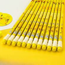 pokemon 12 Pikachu Taschenmonster Bleistift Set, Cartoon Bleistifte mit schwarzem Kern und grobem Holz, Schul- und Büroartikel, Halloween, Weihnachtsgeschenk, 12 Bleistifte inklusive Anspitzer, Schulmaterial, Schulanfang