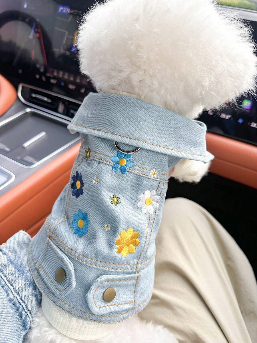 1pc Pet Clothes, Dog/Cat Outfit, Poodle/Teddy Puppy Apparel, Casual Stylish Cute Comfortable Sunflower Jacket For Small Dogs