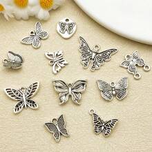 10/20 piezas surtidas de pendientes de aleación con diseño de mariposa antiguo plateado, adecuados para hacer collares, pendientes, llaveros y otros accesorios de joyería DIY