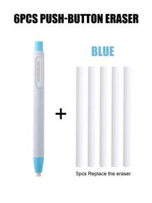 6pcs/Set Pen Shape Press Type Pencil Eraser Replaceable Core Sketching Painting Writing Erase Supplies Japanese Stationery(1 Pen Eraser+5 Eraser) School Supplies, Back To School