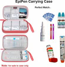 EpiPen Carrying Bag, Travel Medicine Kit 2  Pens Or Auvi Q, Asthma Inhaler, Nasal Spray, Allergy Meds, Diabetic Supplies, Inhaler Organizer , Pink ( ONLY!) - Pink - View 3