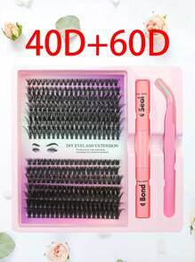 30/40/50/60/80/100D 8-16 mm D Curl Kit de extensión de pestañas con unión de pestañas y pegamento de sellado, grupos de pestañas, herramientas de maquillaje, kit de extensión de pestañas DIY para pegar pestañas,pestañas pestans extensiones de pestañas