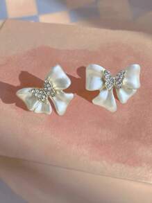 1 Paar elegante Schleifenohrringe mit Strass-Verzierung aus Glas, hochwertig und luxuriöses charmantes Schmetterlings-Design, geeignet für Urlaub, Alltag, Dates, süße personalisierte Partys