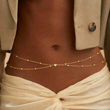 1 件女式简约双层铜珠心形性感身体链，多层身体链腰链