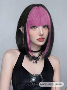 NAMM Parrucca corta dritta di 14 pollici alla moda per donne, parrucca con capelli corti e dritti di colore rosso con frangia, fibra resistente al calore, parrucca intera per costumi di Ognissanti, uso quotidiano in ufficio, cosplay, celebrazioni di Sakura, glamour e feste, streetwear, fotografia, accessori regalo per ragazze