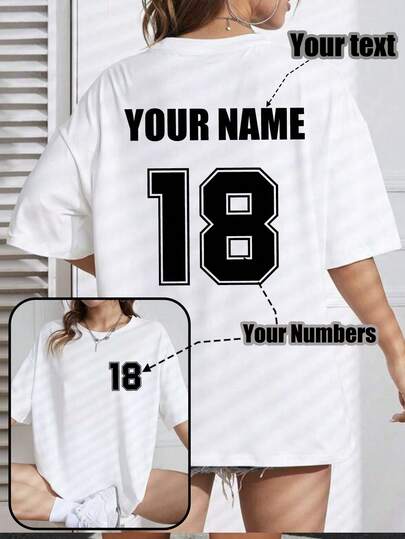 Áo thun nữ cỡ lớn in theo yêu cầu, có thể in số, tên/chữ/số may mắn ở cả mặt trước và mặt sau, thích hợp làm quà tặng cho gia đình, bạn bè, các cô gái yêu thích màu hồng, Ngày của Mẹ, các lễ hội. Cũng có thể in thêm khẩu hiệu theo yêu cầu, màu trắng mùa hè, hoặc dùng làm túi đựng đồ du lịch.