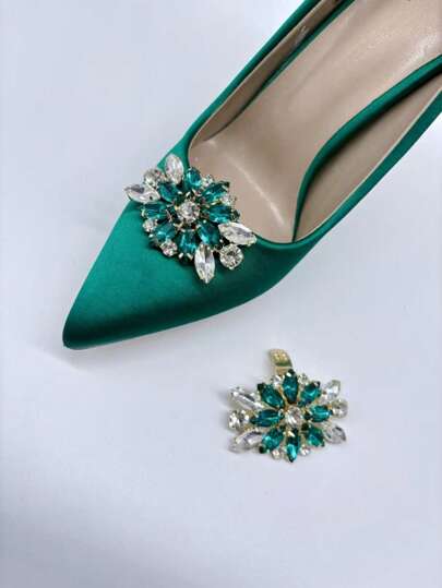 2pcs Asymmetrical Green Shoe Buckle Decor, Accessories For High Heels, Casual/Formal Shoes, Holiday/Wedding