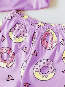 Chatreadl Hermoso conjunto de 2 piezas para niña con estampado de rosquillas: top tipo chaleco rosa refrescante y shorts a la cintura, adecuado para primavera, verano y otoño