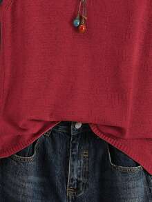 Women's Solid Color Knit Vest, Retro Japanese Style Layering Casual Short Cardigan, Versatile For Summer Vacation, Autumn, Spring Red - Red - View 8