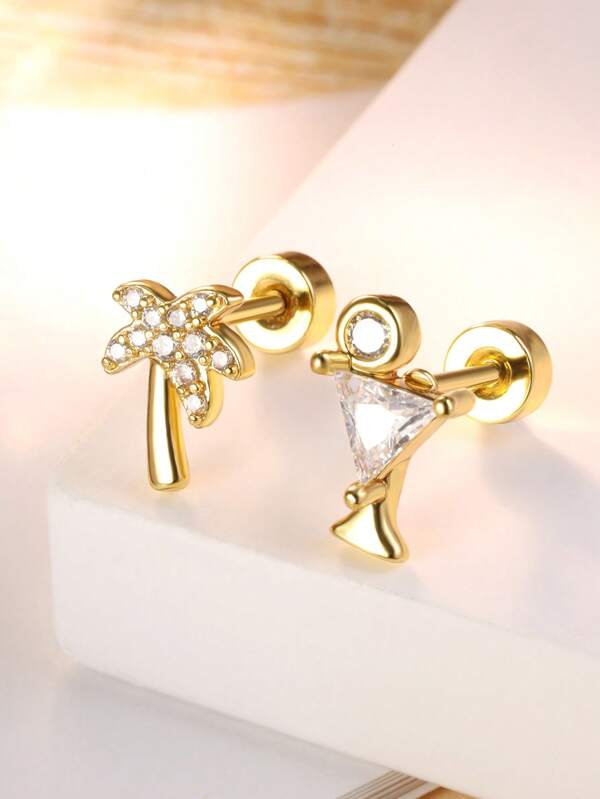 Leocuci Brincos femininos com 2 peças de costas planas, delicados, banhados a ouro 14K, hipoalergênicos e confortáveis, com costas planas para piercing de cartilagem, tragus e hélice
