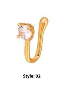 Anillo de nariz sin perforación, diseño en forma de U de cobre con circonita cúbica, estrellas, corazones y coronas, decoración para la nariz sin perforación