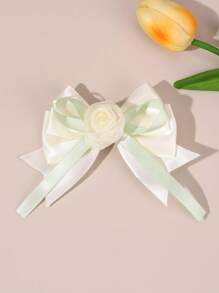 1 pieza Broche de pelo con lazo blanco, rosa y verde para niñas, accesorios de pelo con flor de tela, accesorios de pelo de terciopelo para uso diario de niñas