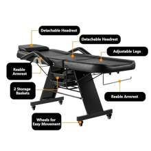 Adjustable Chair With Wheels 73inch Tattoo Bed Client Massage Table With Stool Massage Table Bed Spa Beauty Esthetician White