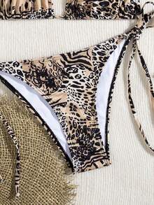 Bộ bikini hai mảnh hở lưng dây mảnh gợi cảm, bikini dây mảnh họa tiết da báo quyến rũ, đồ bơi kiểu dáng châu Âu và Mỹ phổ biến cho kỳ nghỉ biển. - Màu Khaki - Xem 4
