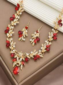 1 Conjunto de joyería elegante para mujer, collar, aretes de 3 piezas, adecuado para novia, boda, banquete, fiesta, ocasión formal