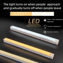 1pc LED Wireless Motion Sensor Cabinet Light, Magnetic USB Rechargeable Night Light (10/20/30/50cm) For Safe Lighting In Kitchen, Bedroom, Cabinet, Wardrobe, Stairs, Hallway, Daily(150-400mAh Battery)