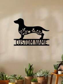 1 pieza Decoración de pared de arte de metal personalizable con salchicha dóberman con texto personalizado, silueta de perro con flores, cartel de metal para amantes de las mascotas, regalo personalizado para propietarios de perros, decoración colgante interior y exterior para amantes de los perros, regalos de Navidad, ornamentos, decoración del hogar, decoración de pared, decoración de habitación, decoración de la sala de estar, decoración de dormitorio, decoración de baño, decoración de cocina, decoración de la casa, regalos personalizados, regalos personalizados, decoración de jardín al aire libre