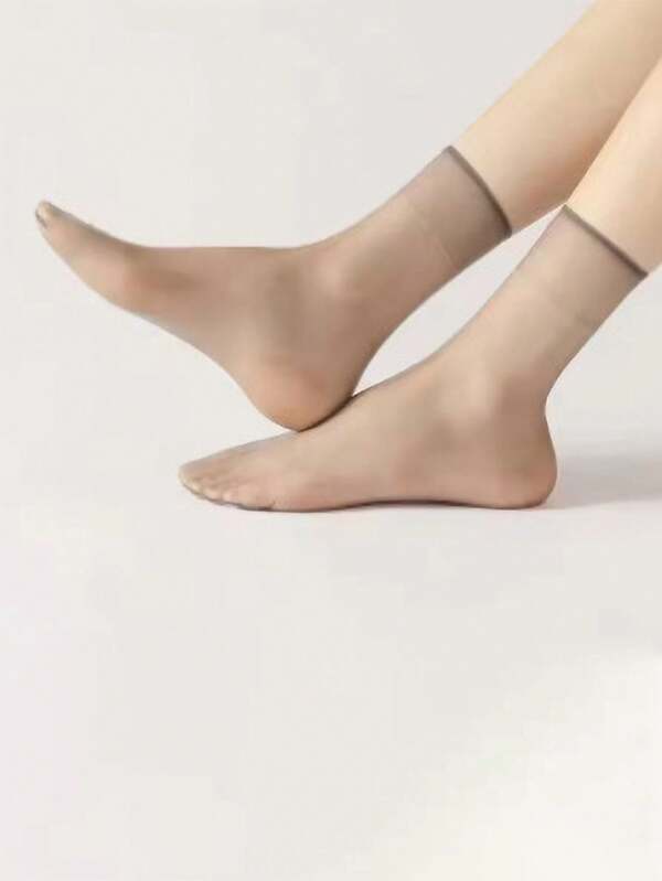 1/10 Pairs Women Ultra-Thin No Show Elastic Socks, Pairs Crystal Transparent Silky Nylon Ankle Socks For Girls