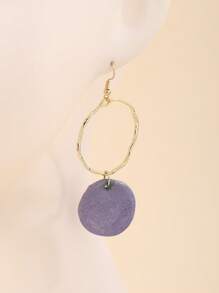 1 Pair Unique Chinese Style Ceramic Round Pendant With Extra Large Metal Circle High-Quality Hoop Earrings, Suitable For Vacation, Party And Daily Wear
