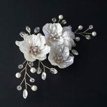 Peineta de boda con perlas hecha a mano, accesorios de color plata para decoración de vestido de novia