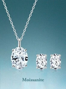 rainonme Set elegante y minimalista de 3 piezas de collar y aretes con moissanita de 2,5 quilates para mujer en plata esterlina, joyería de boda clásica y de moda, collar y aretes de alta calidad para mujer con baja alergenicidad, opción ideal para uso diario y vacaciones