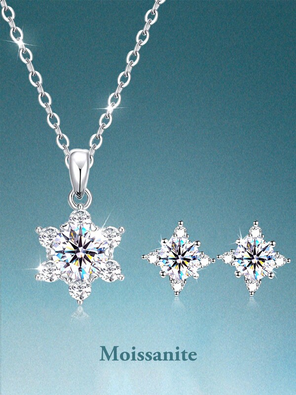 rainonme مجموعة مكونة من 3 قطع، قلادة وأقراط نجوم الثلج بألماس موسانيت 2 قيراط للنساء من الفضة الإسترليني كلاسيكية أنيقة، مجموعة مجوهرات زفاف عالية الجودة، أقراط للنساء قليلة التأثير، خيار مثالي للارتداء اليومي والعطلات، هدية عيد ميلاد راقية، هدايا خطوبة وزواج وعيد ميلاد وكريسماس ومناسبات خاصة، مجوهرات رائعة اللمعان، هدايا موسم التخرج، موضة إجازة الشاطئ الصيفية 2025