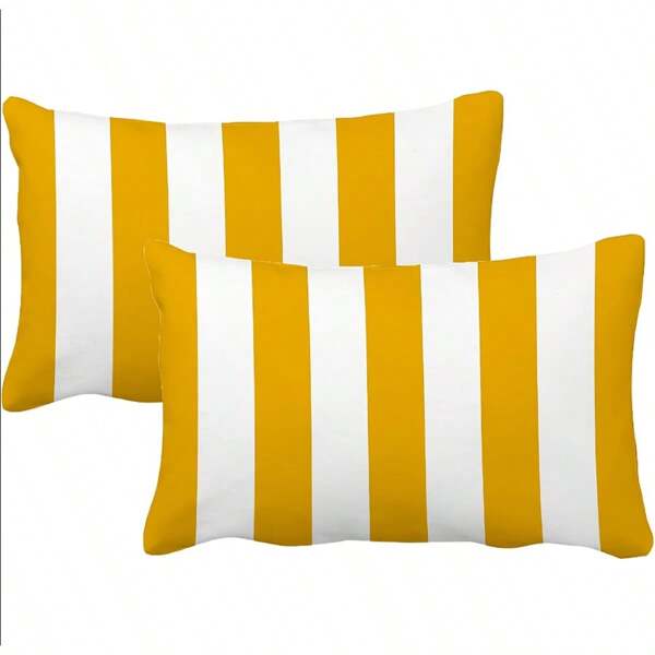 1/2pcs, Mustard Yellow And White Stripe 50*30cm Polyester Rectangle Throw Pillow Cover Decorative Soft Lumbar Cushion Case Slipcover Home Decor Room Bed Couch Sofa Pillowcase Sham(Single Side, No Pillow Core)