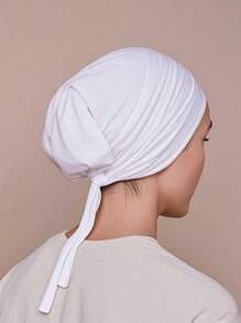 1 Stück HIAJB-Kappen im arabischen Stil des Nahen Ostens für Damen, einfarbig, Seiden-Baumwollmischung, verstellbarer Turban mit Kordelzug, geeignet für den Alltag