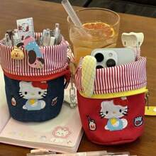 Sanrio Sanrio Cartoon Cute Handbag, KT Cat Embroidery Pen Pouch, Cosmetic Organizer Bag, Large Capacity, Student Stationery Multipurpose Tote Bag For Women,Back To School,School Supplies,Pencil Case,Pencil Pouch,School Bag