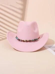 1 件儿童西部牛仔帽，青少年女孩纯色软呢帽，适合节日派对、聚会、郊游等。 - 粉色 - 查看 2