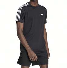 Adidas TR-ES BASE 3S T 男士宽松透气速干休闲运动训练T恤 - 黑色 - 查看 7