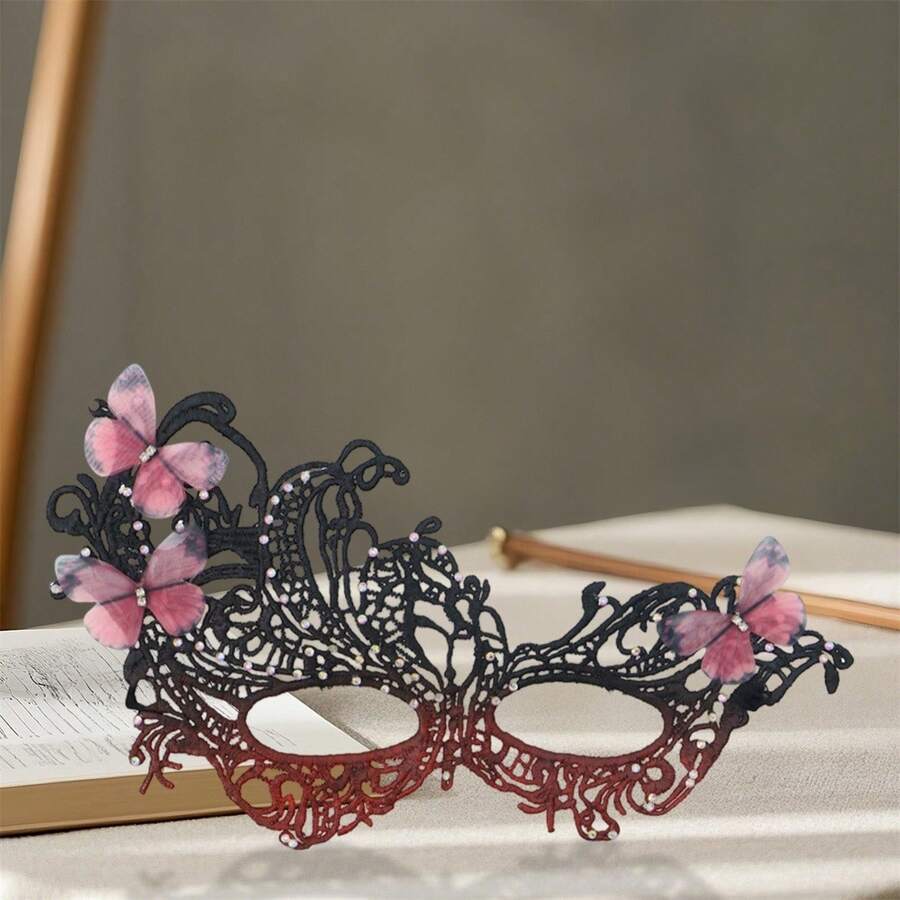 Halloween Rhinestone Butterfly Mask - Sparkling Butterfly Shape With Bright Rhinestone Embellishments, For Masquerade, Cosplay Dress Up To Add Mysterious Charm, Light And Elegant, So That Your Holiday Styling Is More Dreamy And Gorgeous - Đỏ - Xem 1