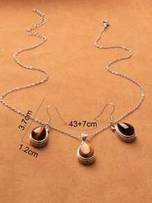 Juego de joyas de collar con colgante y pendientes de piedra de ojo de tigre en forma de lágrima de alta calidad para mujeres