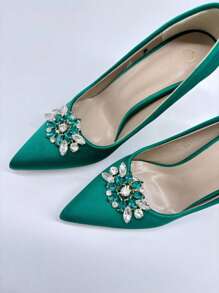 2pcs Asymmetrical Green Shoe Buckle Decor, Accessories For High Heels, Casual/Formal Shoes, Holiday/Wedding