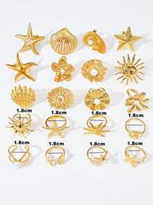 1 Peça Anel Ajustável Floral com Pérola Falsa, Concha e Estrela-do-mar, Retrô de Aço Inoxidável Dourado, Moda Verão Festa na Praia Uso Diário, Ótimo Presente para Namorada, Amiga
