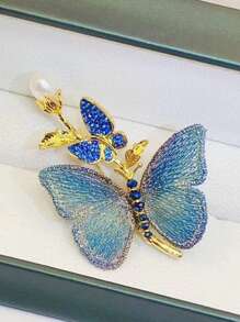 1 pieza Broche vintage estilo chino bordado con mariposa azul, accesorio elegante premium para trajes, cheongsam