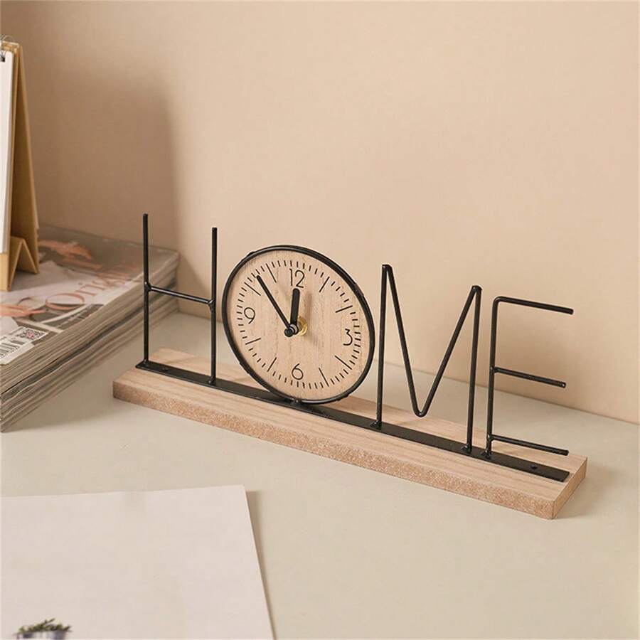 Wooden Love/Home Word Sign Rustic Table Clock Desktop Ornament For Entryway Bedroom Living Room