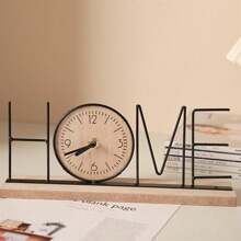 Wooden Love/Home Word Sign Rustic Table Clock Desktop Ornament For Entryway Bedroom Living Room